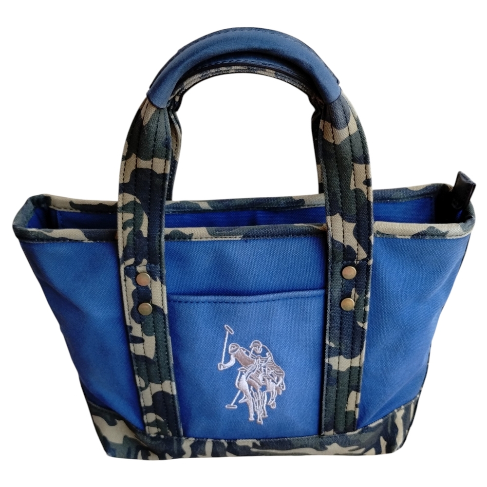 US POLO Association Blue Canvas with Camo Trim Small Tote Bag